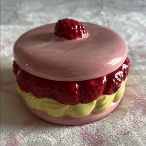 Pink and Red Ceramic raspberry and cream Macaron Trinket Box